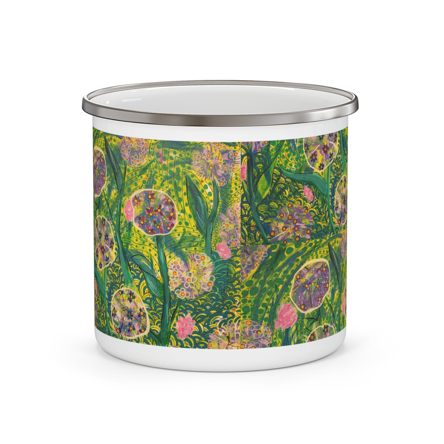 The "Morning Growth" Enamel Mug — Vibrant Botanical Floral Camping Cup