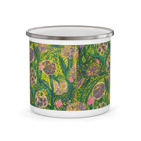 The "Morning Growth" Enamel Mug — Vibrant Botanical Floral Camping Cup