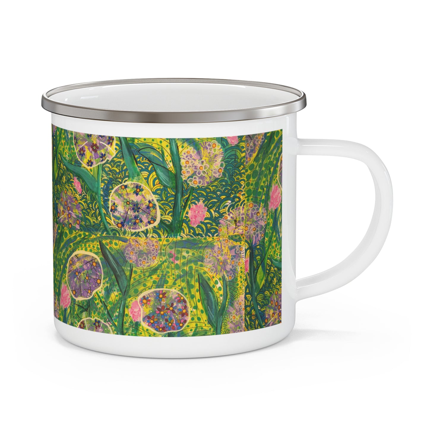 The "Morning Growth" Enamel Mug — Vibrant Botanical Floral Camping Cup