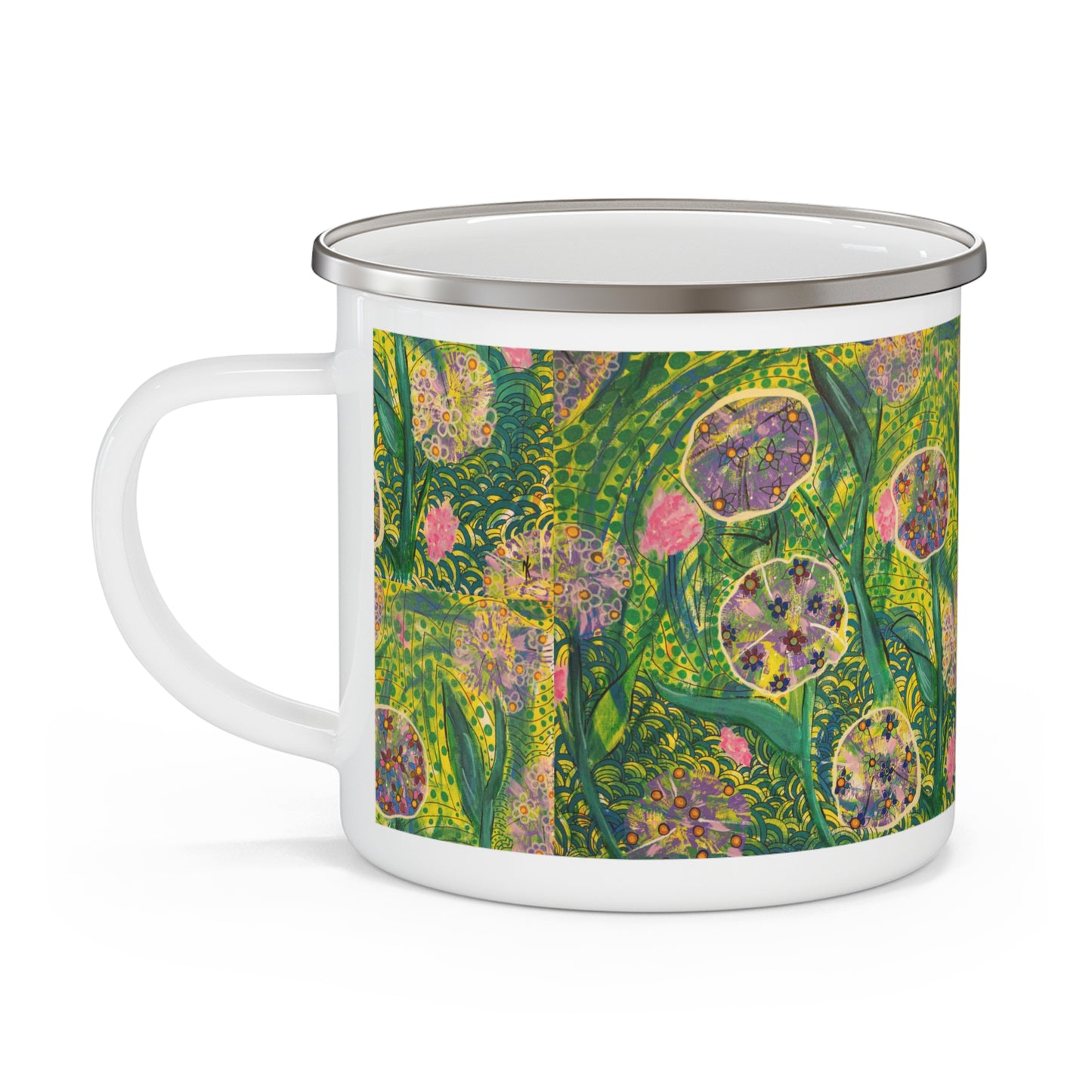 The "Morning Growth" Enamel Mug — Vibrant Botanical Floral Camping Cup