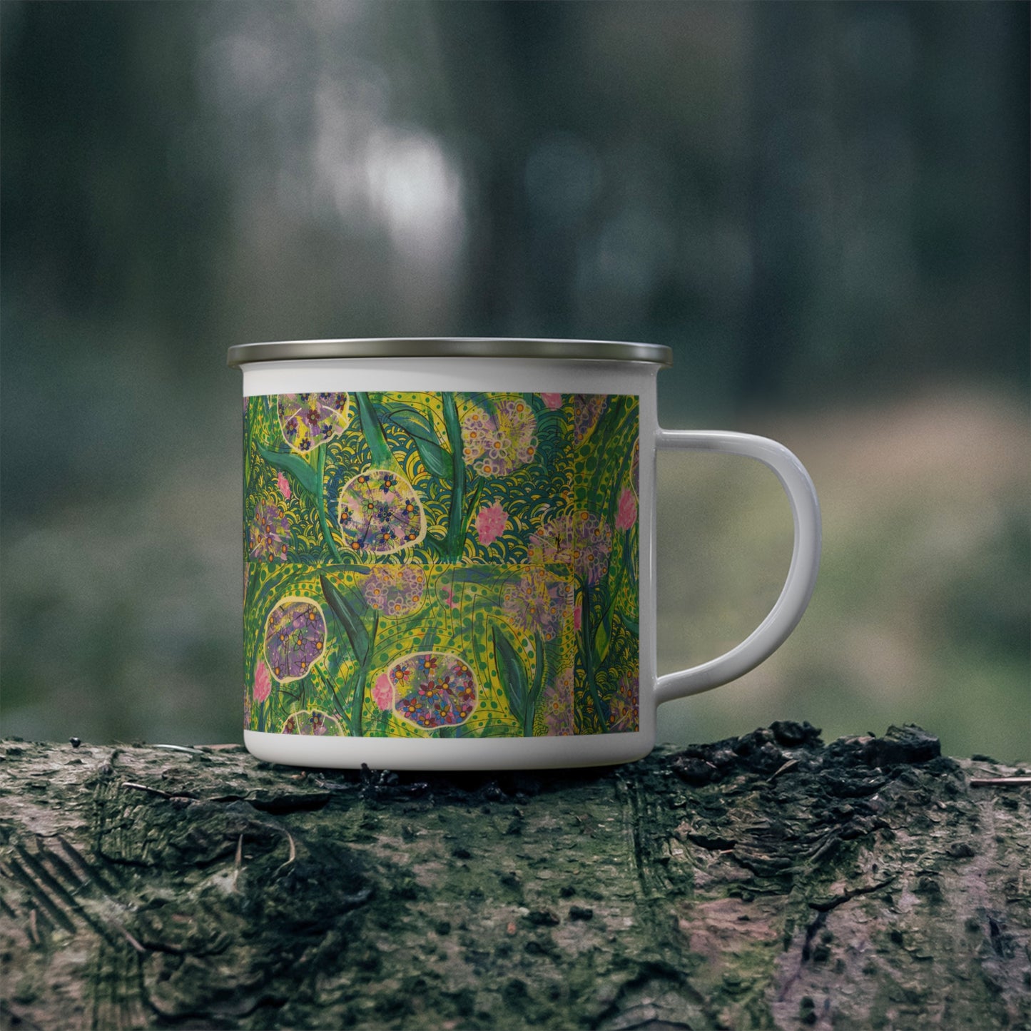 The "Morning Growth" Enamel Mug — Vibrant Botanical Floral Camping Cup