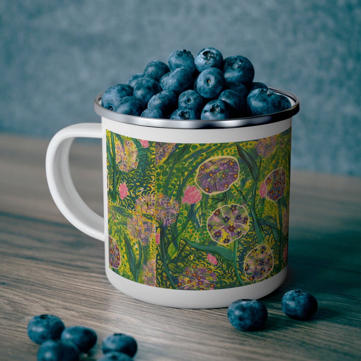 The "Morning Growth" Enamel Mug — Vibrant Botanical Floral Camping Cup